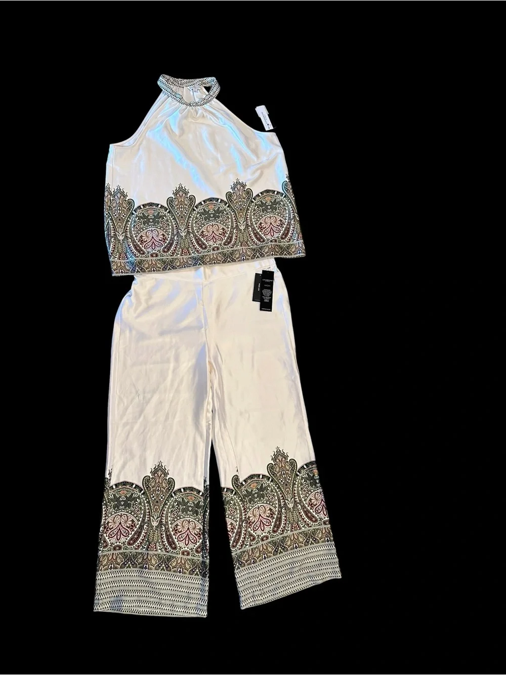LPLA Liverpool LA Cream Olive Paisley Tank Top Crop Pants Set NWT Large - Picture 4 of 15